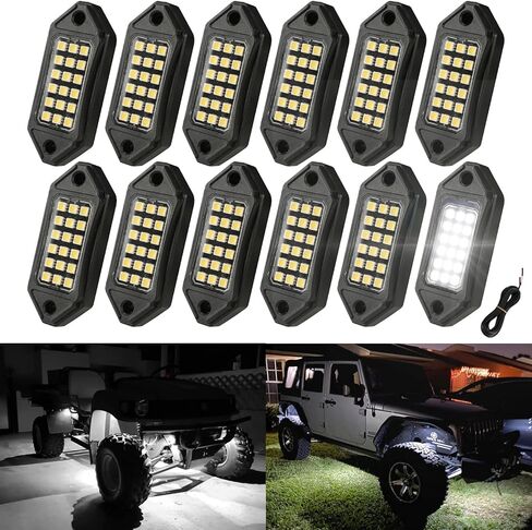 SUNPIE أضواء الصخور البيضاء، 20 القرون LED أضواء الصخور Underglow عدة IP67 للماء Underglow ضوء عدة للشاحنات سيارة جيب ATV UTV SUV بيك اب قبالة الطريق RZR تحت الجسم توهج ضوء درب الإضاءة in Saudi Arabia
