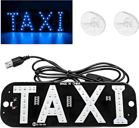 Sun Walker Taxi LED Sign Decor, 5V USB On/Off Button Taxi Logo LED Light with Suction Cups, Bright Taxi Display Sign Flashing Hook on Vehicle Windscreen Window, Car Accessories (Blue) in Saudi Arabia