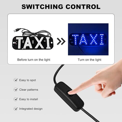 Sun Walker Taxi LED Sign Decor, 5V USB On/Off Button Taxi Logo LED Light with Suction Cups, Bright Taxi Display Sign Flashing Hook on Vehicle Windscreen Window, Car Accessories (Blue) in Saudi Arabia