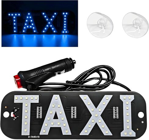 Sun Walker Taxi LED Sign Decor, 5V USB On/Off Button Taxi Logo LED Light with Suction Cups, Bright Taxi Display Sign Flashing Hook on Vehicle Windscreen Window, Car Accessories (Blue) in Saudi Arabia