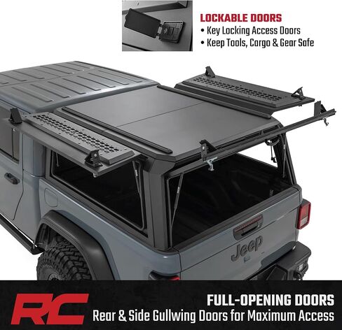 Rough Country Truck Bed Cap Topper for Jeep Gladiator (2020-2025) - Modular Design, Locking Gullwing Access Doors, Molle Panels, LED Interior Lighting in Saudi Arabia