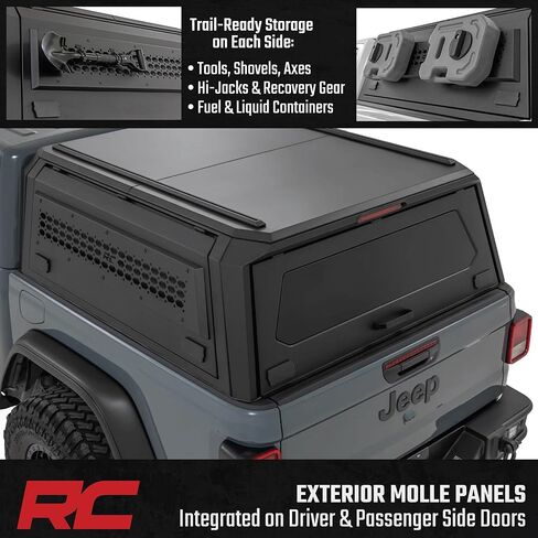 Rough Country Truck Bed Cap Topper for Jeep Gladiator (2020-2025) - Modular Design, Locking Gullwing Access Doors, Molle Panels, LED Interior Lighting in Saudi Arabia