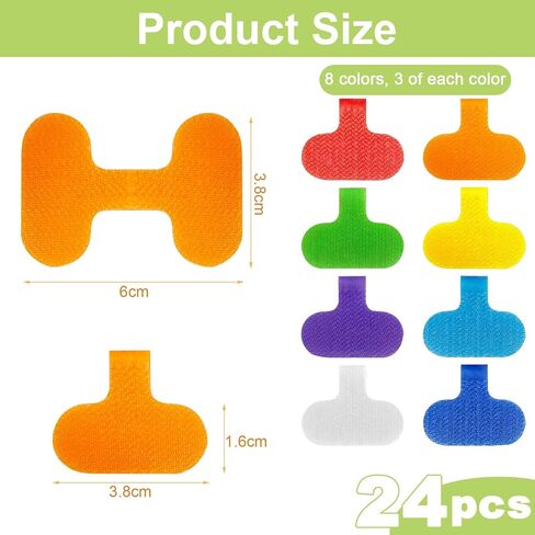 24 Pcs Reusable Cable Labels, 8 Colors Write-On Cord Tags with Hook & Loop, Waterproof Nylon Wire Labels for Electronics, Computer & Home Cable Management, 1.5" x 0.63" in Kuwait