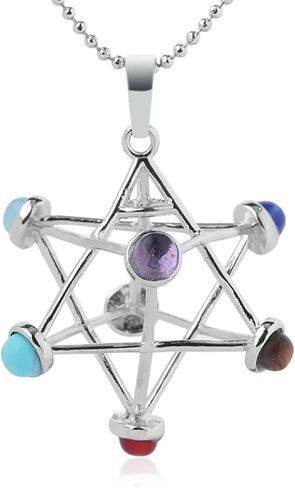 Natural 7 Chakra Reiki Gemstone Healing Hollow Star Point Stone Merkaba Pendants in Saudi Arabia