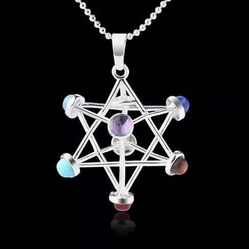 Natural 7 Chakra Reiki Gemstone Healing Hollow Star Point Stone Merkaba Pendants in Saudi Arabia