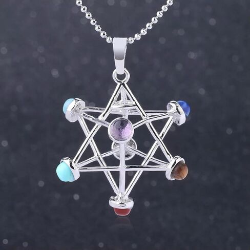 Natural 7 Chakra Reiki Gemstone Healing Hollow Star Point Stone Merkaba Pendants in Saudi Arabia