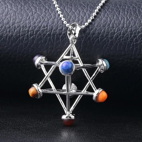 Natural 7 Chakra Reiki Gemstone Healing Hollow Star Point Stone Merkaba Pendants in Saudi Arabia