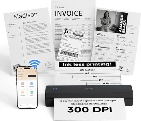 HPRT Portable Printer Wireless for Travel, Inkless Thermal Printer for iOS/Andorid/Laptop, 300DPI, Supports Thermal Paper & Labels,Supports 8.5"x 11"US Letter & A4, A5 for Office/Home/School/Vehicles in Saudi Arabia