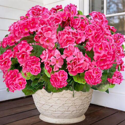 TURNMEON Artificial Geraniums Flowers for Outdoors, 4 Bundles Fake Geraniums Silk Flowers UV Resistant Faux Flowers Plants for Home Planter Gardens Table Porch Patio Cemetery Summer Spring Decor(Pink) in Saudi Arabia