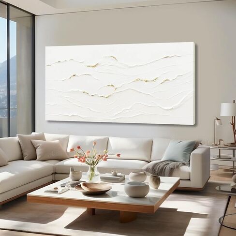 WINKAILIN White Painting Artwork Simple Decorative Pictures 29"x58" Abstract Wall Art for Living Room Modern Wall Hanging Decor for Kitchen in Saudi Arabia
