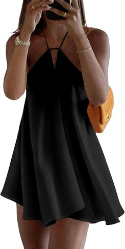 Women's Mini Dress Halter Neck Tie Sundress Backless Sleeveless Flowy Beach Dresses Summer Vacation Dress in Kuwait