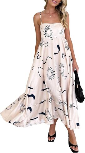 Women Boho Floral Maxi Dress Spaghetti Strap Smocked Back Flowy Dress Sleeveless Aline Long Sundress in Saudi Arabia
