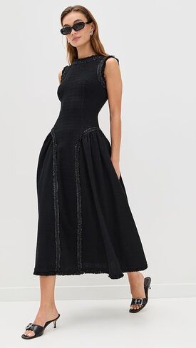 Self Portrait Women's Black Boucle Sleeveless Midi Dress in Saudi Arabia