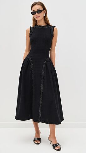 Self Portrait Women's Black Boucle Sleeveless Midi Dress in Saudi Arabia