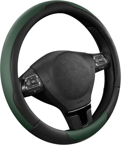 Road Comforts Steering Wheel Cover, Breathable Anti-Slip Leather Steering Wheel Cover, Universal Fit 14.5–15 Inch, Comfortable Grip - Green Color in Saudi Arabia