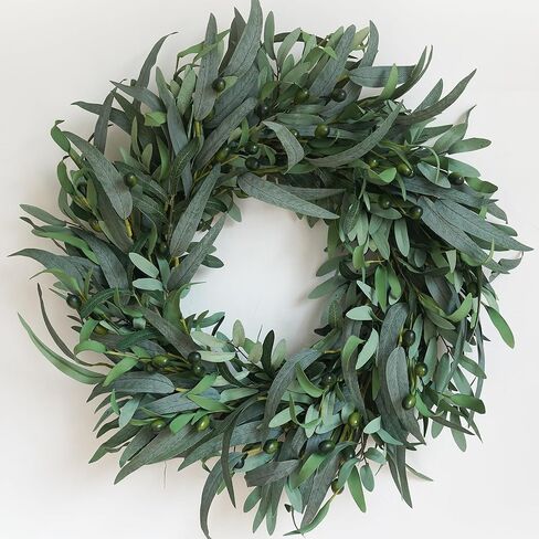 Olive Wreath for Front Door 22 inch, Greenery All Season Wreath with Olive Leaf Fruit, Home Decoration for Outdoor Living Room Indoor Wall and Outside Summer All Season Wedding in Saudi Arabia