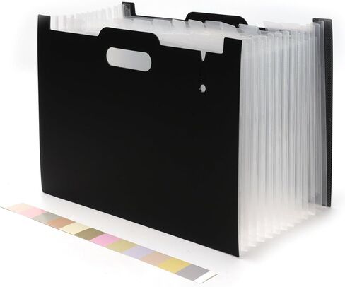 منظم ملفات الأكورديون ذو 13 فتحة، مجلد ملفات ممتد ذو سعة كبيرة، منظم مستندات بلاستيكي للاستخدام المكتبي، حامل ملفات بحجم الحروف لتخزين المكتب (أسود) in Kuwait