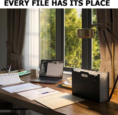 منظم ملفات الأكورديون ذو 13 فتحة، مجلد ملفات ممتد ذو سعة كبيرة، منظم مستندات بلاستيكي للاستخدام المكتبي، حامل ملفات بحجم الحروف لتخزين المكتب (أسود) in Kuwait