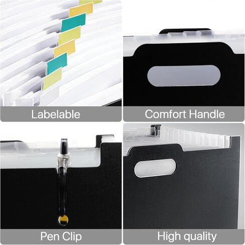 منظم ملفات الأكورديون ذو 13 فتحة، مجلد ملفات ممتد ذو سعة كبيرة، منظم مستندات بلاستيكي للاستخدام المكتبي، حامل ملفات بحجم الحروف لتخزين المكتب (أسود) in Kuwait