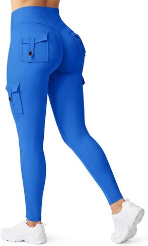 Aoysky Womens Workout Cargo Leggings Pockets High Waisted Hidden Scrunch Butt Lifting Booty Leggings Seamless Yoga Pant in Saudi Arabia