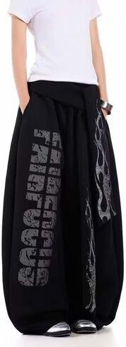 Women's Hip Hop Wide Leg Sweat Pants - Baggy Cargo Joggers with Graffiti Print & Drawstring Waist for Y2K Streetwear in Saudi Arabia