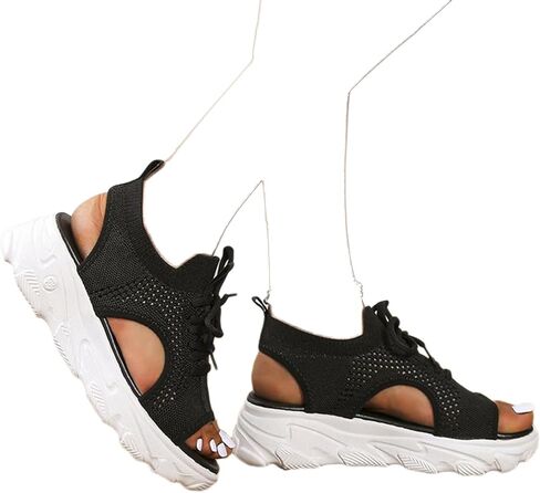 Women Summer Athletic Shoes Sandals Mesh Casual Thick Soled Lace Up Sandals Open Toe Beach Shoes Wedge Sandals for Women in Saudi Arabia