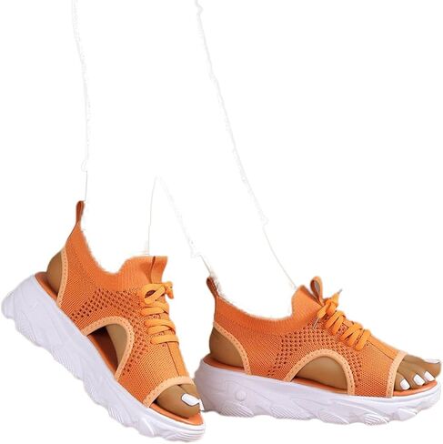Women Summer Athletic Shoes Sandals Mesh Casual Thick Soled Lace Up Sandals Open Toe Beach Shoes Wedge Sandals for Women in Saudi Arabia