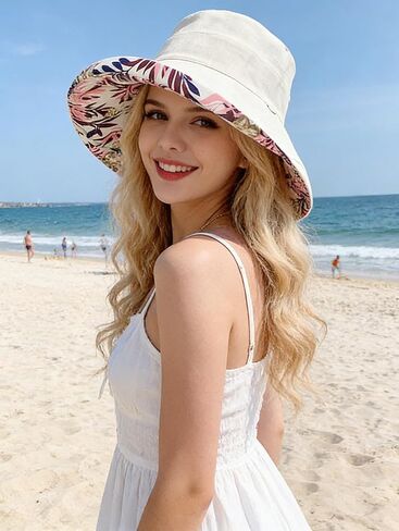 Sun Hats for Women-Double Sided-Wide Brim-UPF50+ Outdoor Fishing Hat Packable Summer Beach Bucket Hat in Saudi Arabia