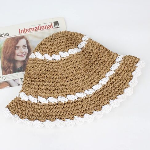 Minache Women Wide Brim Straw Sun Hat Summer Foldable Beach Hat UV Protection Travel Floppy Hat in Saudi Arabia