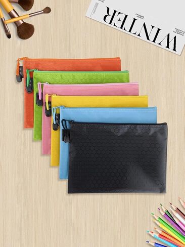 6 Pcs Waterproof Zipper File Bags Oxford Office Filing Documents Storage Folder, Cosmetics Offices Supplies Travel Accessories Pouch (A5 Size 9.2''x6.7'' 6 Colors) in Saudi Arabia