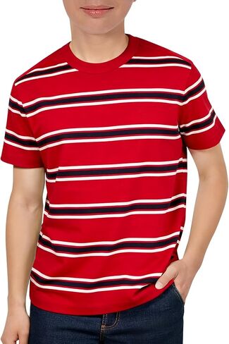 Boys Striped T Shirts Kids Fashion Crewneck Short Sleeve Loose Summer Tees Tops 5-14 Years in Saudi Arabia