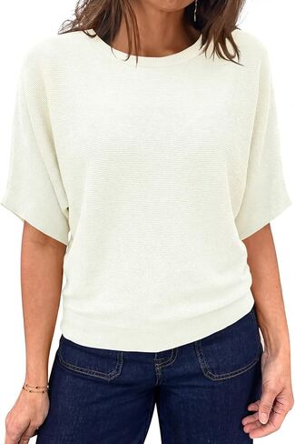 Saodimallsu Womens Short Sleeve Sweater Summer Batwing Trendy Casual Boat Neck Lightweight Loose Fitting Knit Tops in Saudi Arabia