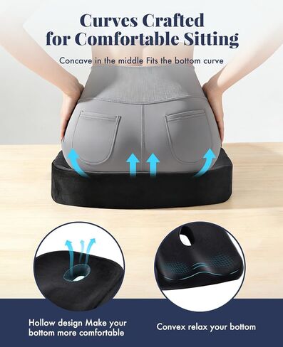 وسادة على شكل كعكة من إسفنج الذاكرة لراحة الجلوس على العصعص، وسادة مقعد داعمة كبيرة مع تصميم مقصوص في المنتصف لتخفيف الضغط، وسادة مريحة على شكل دونات لكراسي المنزل والمكتب in Kuwait