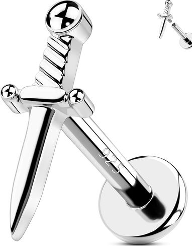 OUFER 925 Sterling Silver Helix Piercing Jewelry, Sword Cartilage Earrings Studs, 16G Flat Back Earrings for Women, Internally Threaded for Helix Conch Tragus Lip Piercing Jewelry in Kuwait