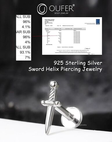 OUFER 925 Sterling Silver Helix Piercing Jewelry, Sword Cartilage Earrings Studs, 16G Flat Back Earrings for Women, Internally Threaded for Helix Conch Tragus Lip Piercing Jewelry in Kuwait
