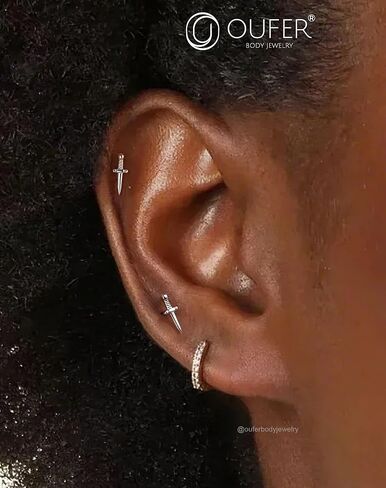 OUFER 925 Sterling Silver Helix Piercing Jewelry, Sword Cartilage Earrings Studs, 16G Flat Back Earrings for Women, Internally Threaded for Helix Conch Tragus Lip Piercing Jewelry in Kuwait