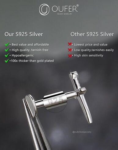 OUFER 925 Sterling Silver Helix Piercing Jewelry, Sword Cartilage Earrings Studs, 16G Flat Back Earrings for Women, Internally Threaded for Helix Conch Tragus Lip Piercing Jewelry in Kuwait