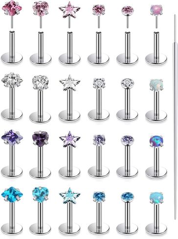 Lcolyoli 24PCS Threadless Push in Nose Studs Surgical Steel Nose Piercing Jewelry Tragus Jewelry Forward Helix Piercing Jewelry Flat Back Earrings for Women Cartilage Earring 18g 20g in Saudi Arabia