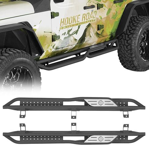 Hooke Road JL Running Boards 4 Doors, Two-Stair Side Step Nerf Bars for 2018-2026 Jeep Wrangler JL Unlimited 4-Door, Tubular Rock Sliders with 7.5" Wide Non-Slip Foot Pedal in Saudi Arabia