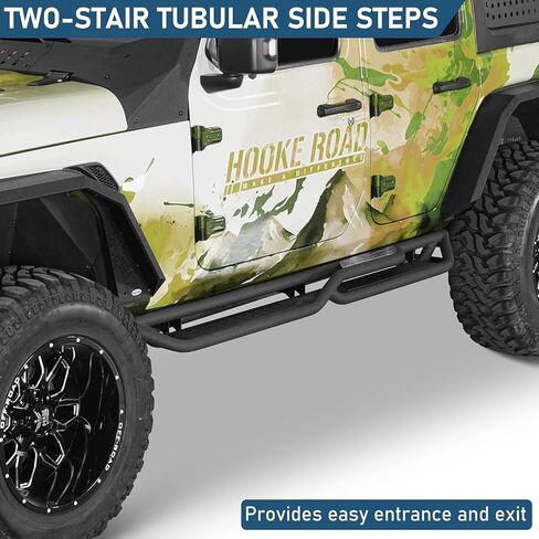 Hooke Road JL Running Boards 4 Doors, Two-Stair Side Step Nerf Bars for 2018-2026 Jeep Wrangler JL Unlimited 4-Door, Tubular Rock Sliders with 7.5" Wide Non-Slip Foot Pedal in Saudi Arabia