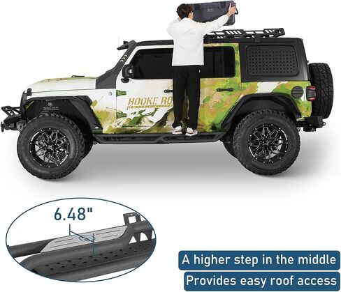Hooke Road JL Running Boards 4 Doors, Two-Stair Side Step Nerf Bars for 2018-2026 Jeep Wrangler JL Unlimited 4-Door, Tubular Rock Sliders with 7.5" Wide Non-Slip Foot Pedal in Saudi Arabia