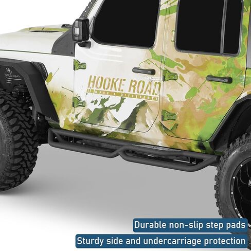 Hooke Road JL Running Boards 4 Doors, Two-Stair Side Step Nerf Bars for 2018-2026 Jeep Wrangler JL Unlimited 4-Door, Tubular Rock Sliders with 7.5" Wide Non-Slip Foot Pedal in Saudi Arabia
