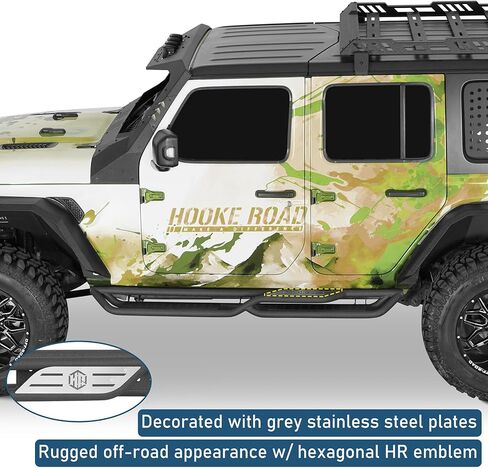 Hooke Road JL Running Boards 4 Doors, Two-Stair Side Step Nerf Bars for 2018-2026 Jeep Wrangler JL Unlimited 4-Door, Tubular Rock Sliders with 7.5" Wide Non-Slip Foot Pedal in Saudi Arabia