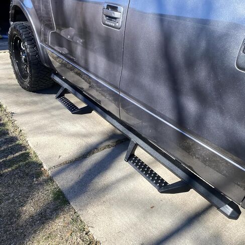 Running Boards Side Steps Compatible with 2009-2014 Ford F150 Super Cab, Dual-Stage Textured Black Powder Coated Step Bars. 4 Inch Drop Down Side Steps Made with Carbon Steel. in Kuwait