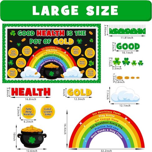 St. Patrick's Day Health Bulletin Board Decoration Set, March Inspirational Classroom Decorations Shamrock Pot of Gold Rainbow Cutouts RA School Counselor Therapy Calm Corner Door Decor for Teacher in Kuwait