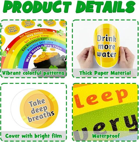 St. Patrick's Day Health Bulletin Board Decoration Set, March Inspirational Classroom Decorations Shamrock Pot of Gold Rainbow Cutouts RA School Counselor Therapy Calm Corner Door Decor for Teacher in Kuwait