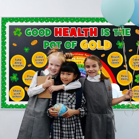 St. Patrick's Day Health Bulletin Board Decoration Set, March Inspirational Classroom Decorations Shamrock Pot of Gold Rainbow Cutouts RA School Counselor Therapy Calm Corner Door Decor for Teacher in Kuwait