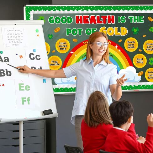 St. Patrick's Day Health Bulletin Board Decoration Set, March Inspirational Classroom Decorations Shamrock Pot of Gold Rainbow Cutouts RA School Counselor Therapy Calm Corner Door Decor for Teacher in Kuwait