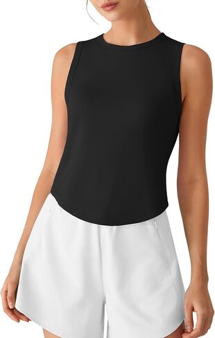 G4Free High Neck Workout Tanks for Women Curved Hem Sleeveless Shirts for Casual Relaxed Fit Gym Running Tops in Saudi Arabia