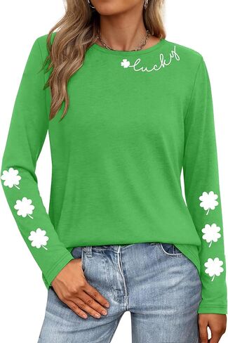 PECHAR St Patricks Day Shirt Women Lucky Shamrock Shirt Green Clover Long Sleeve St Patrick's Day Shirts Irish Gift Top in Saudi Arabia
